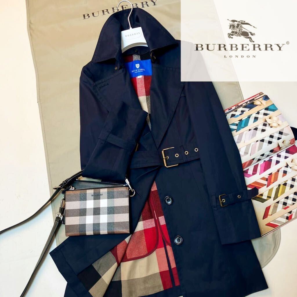 J40【鮮やかスプリングコーデ】参考価格12万●超美品BURBERRY BLUE LABEL●ライナートレンチコート バーバリーコート レディース 秋冬春!の画像1