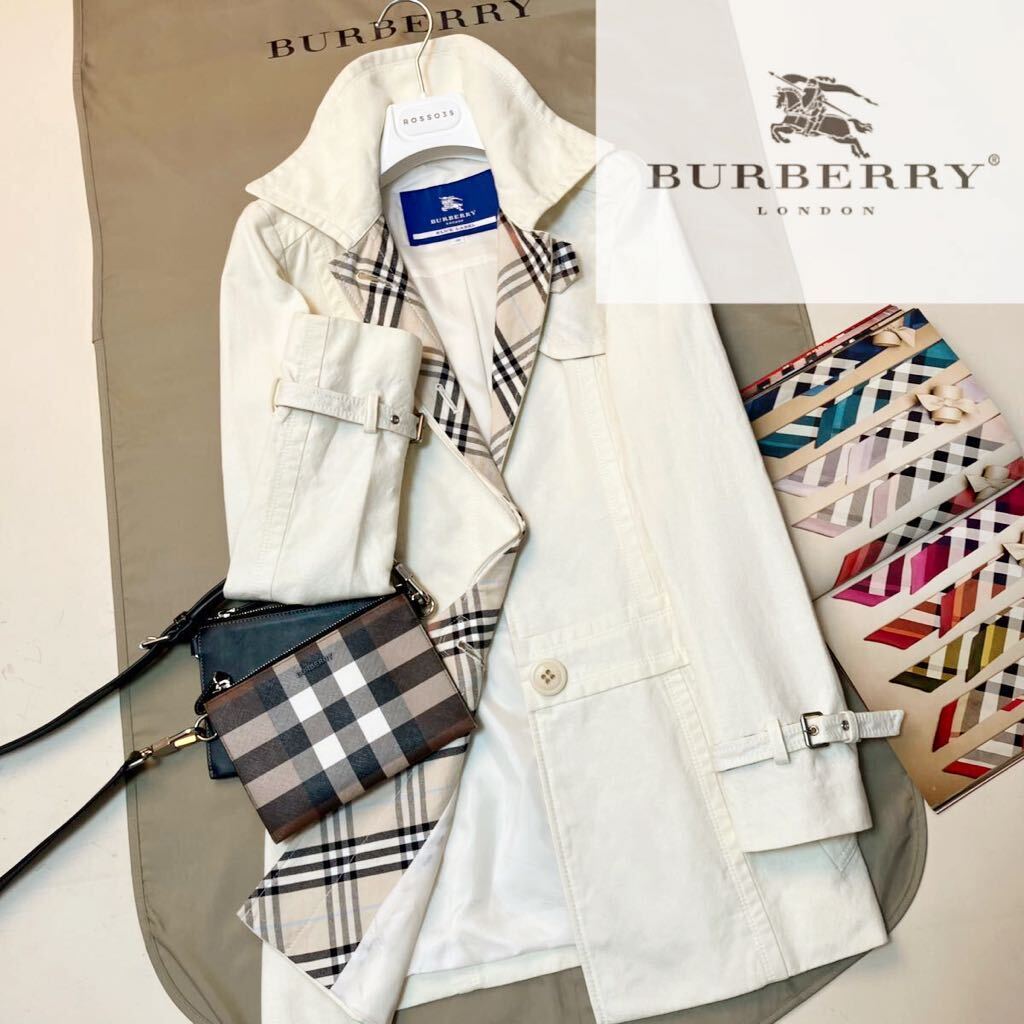 J48【サマートレンチ!!】参考価格12万●超美品BURBERRY BLUE LABEL●鮮やかノバチェック●高級トレンチコート バーバリーコート レディースの画像1