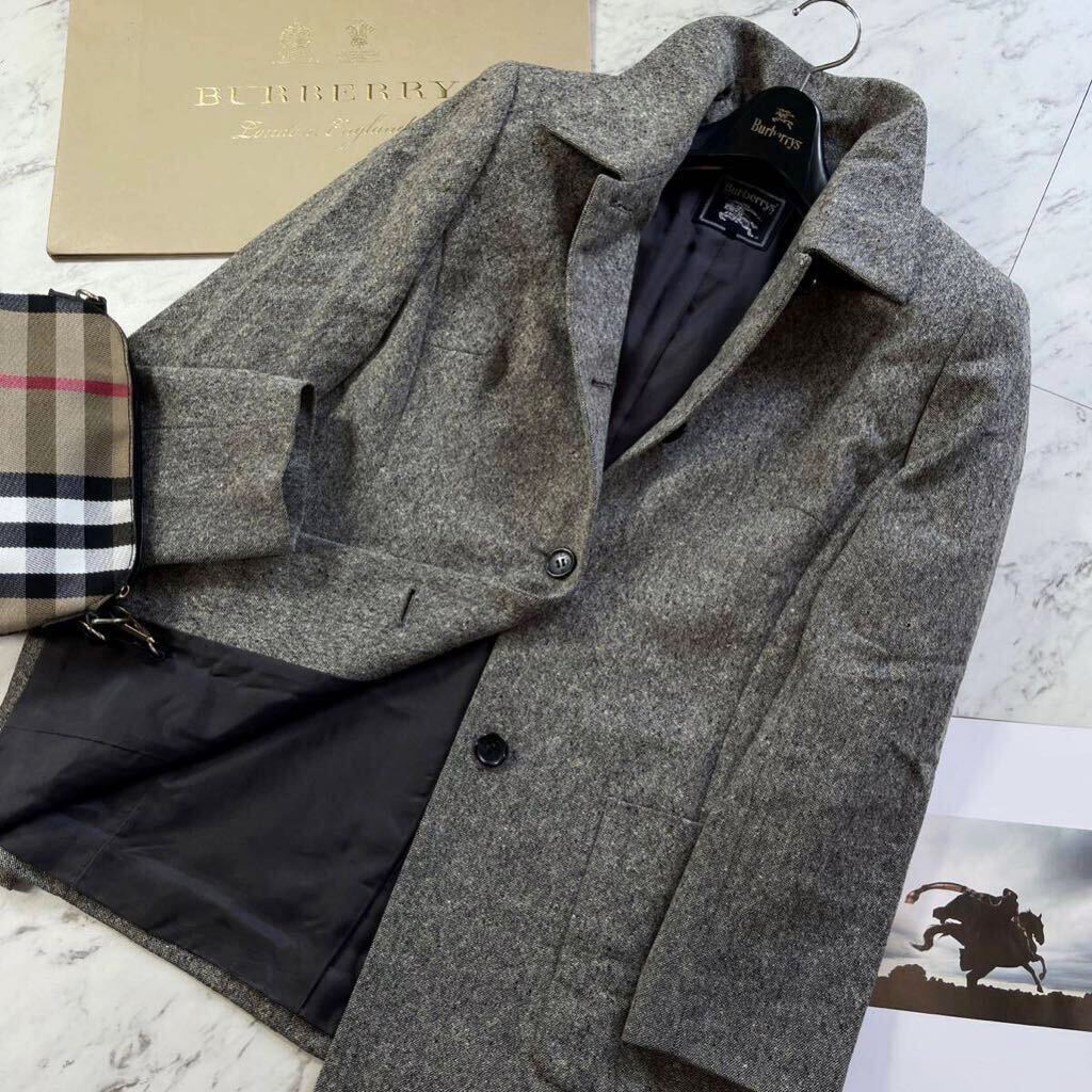 【ツイードカシミヤ】参考価格15万●超美品BURBERRY LONDON●最高峰ジャケットコート バーバリーコート レディース ビックシルエットの画像1