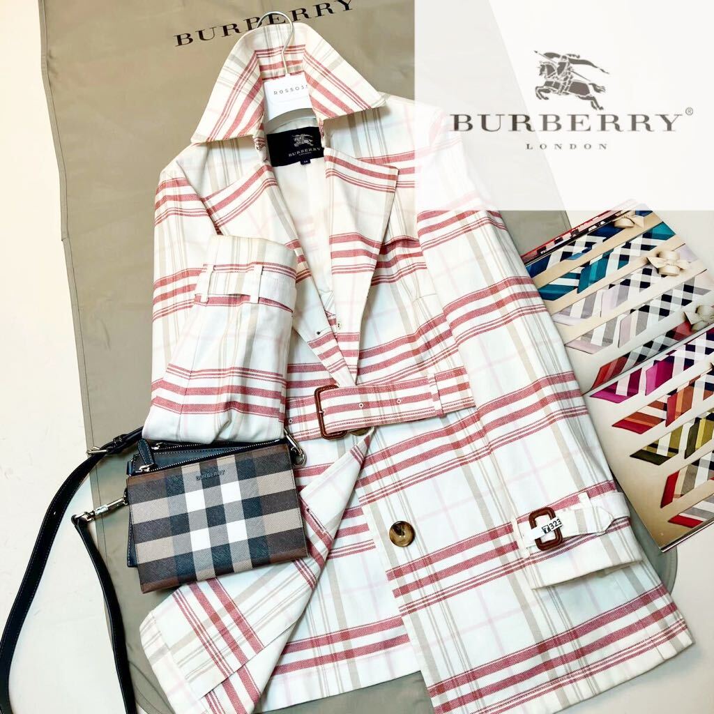 K1【目立ちノバチェック】参考価格15万●超美品BURBERRY LONDON●ビックシルエット●高級トレンチコート バーバリーコート レディース の画像1