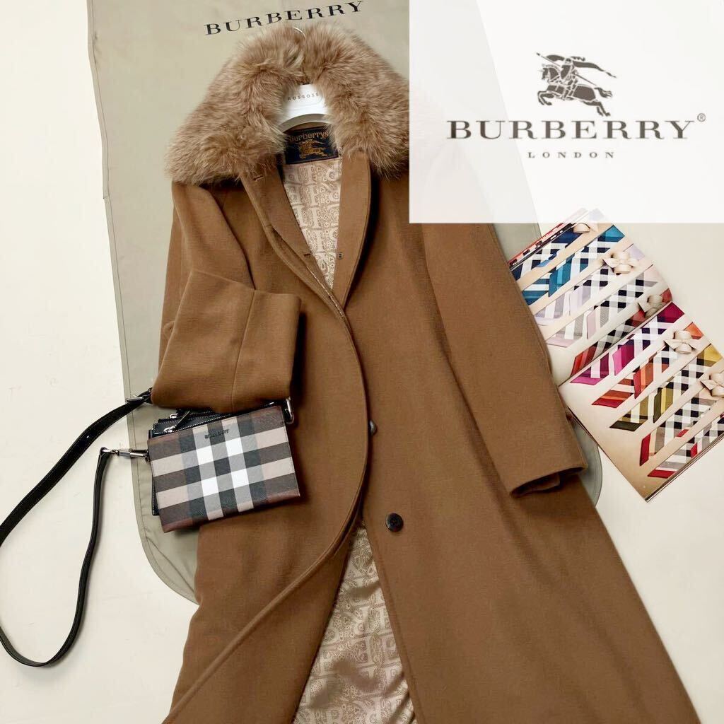 SH41【エレガントカシミヤ100%】参考価格25万●超美品BURBERRY●FOXファー●高級カシミヤトレンチコート バーバリーコート レディース_画像2