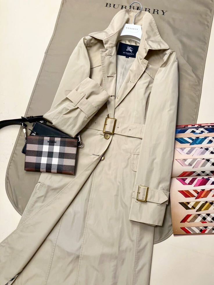 J46【バーバリーロゴ総柄〜】参考価格15万●超美品BURBERRY LONDON●春先さらりと薄手〜高級トレンチコート バーバリーコート レディースの画像2