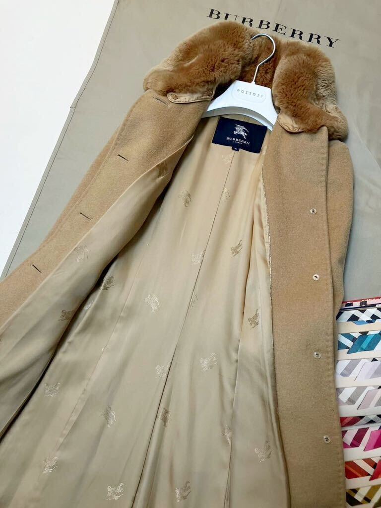 J5【エレガントラビットファー】参考価格20万●超美品BURBERRY LONDON●極上アンゴラトレンチファーコート バーバリーコート レディースの画像7