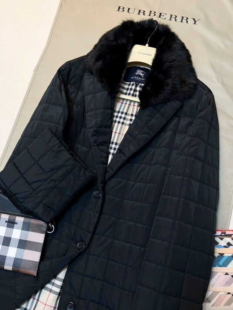 K18【美しい光沢シルク】参考価格18万●超美品BURBERRY LONDON●華やかなシルエット!!キルティングコート バーバリーコート レディース