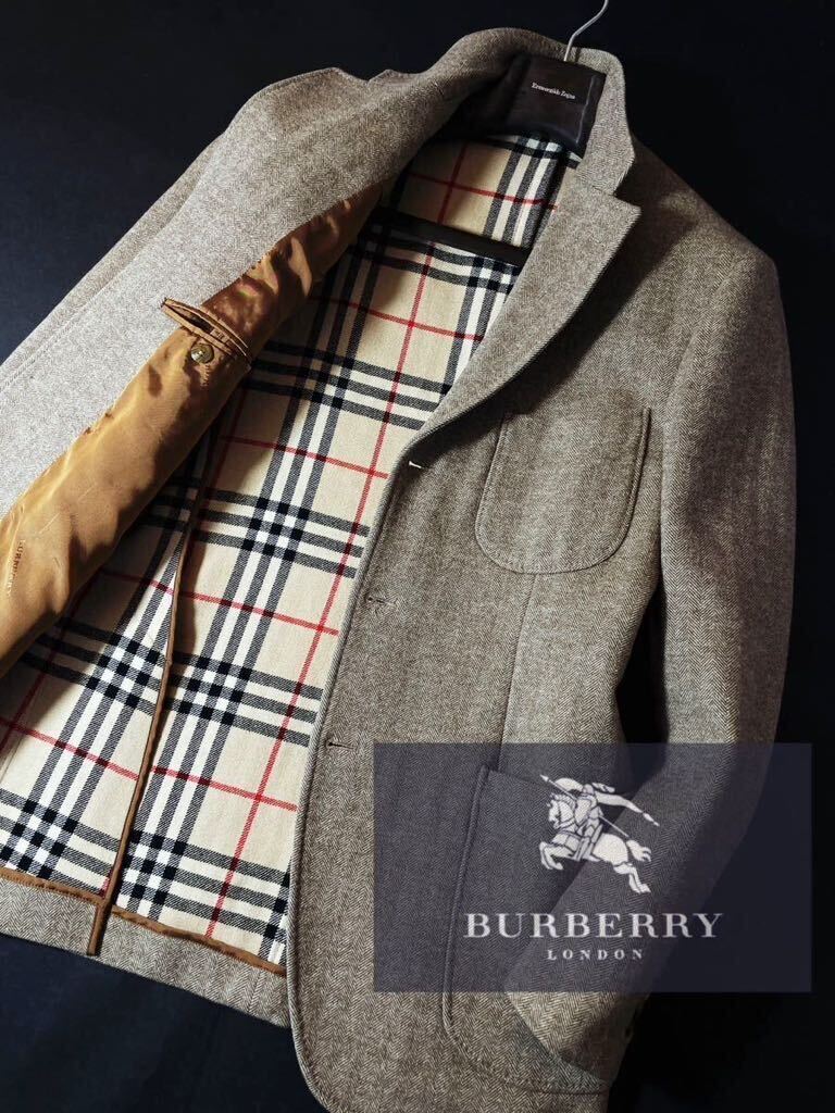 H1【正規品!!百貨店購入!!】定価15万 未使用級●BURBERRY LONDON●高級ツイード羊毛ジャケットコート●メンズ バーバリーコート L_画像1