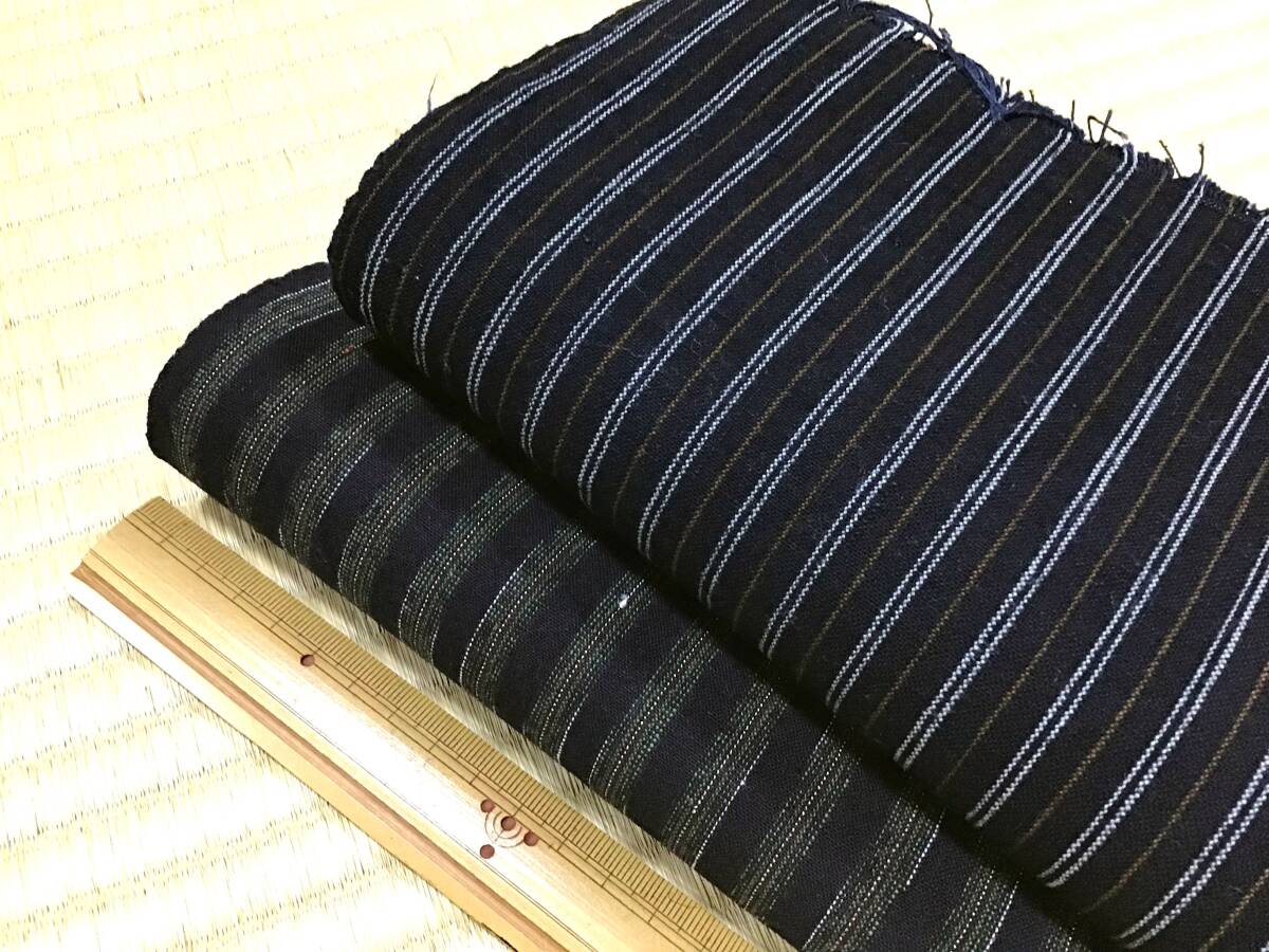 古布ハギレ1130 木綿 藍染 縞２種類 ２枚で325ｃｍ 美品 キルト パッチワーク リメイク材料の画像2