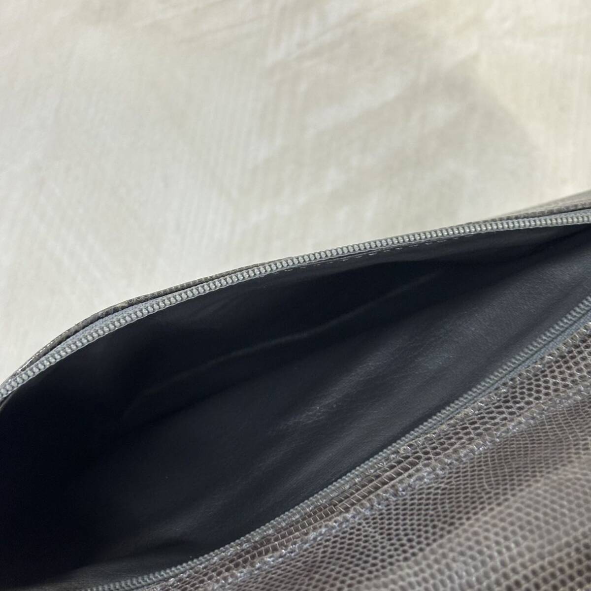 240405-CRES クレス リザードレザー トカゲ革 本革 ハンドバッグ レディース グレー系 婦人バッグ 鞄の画像8