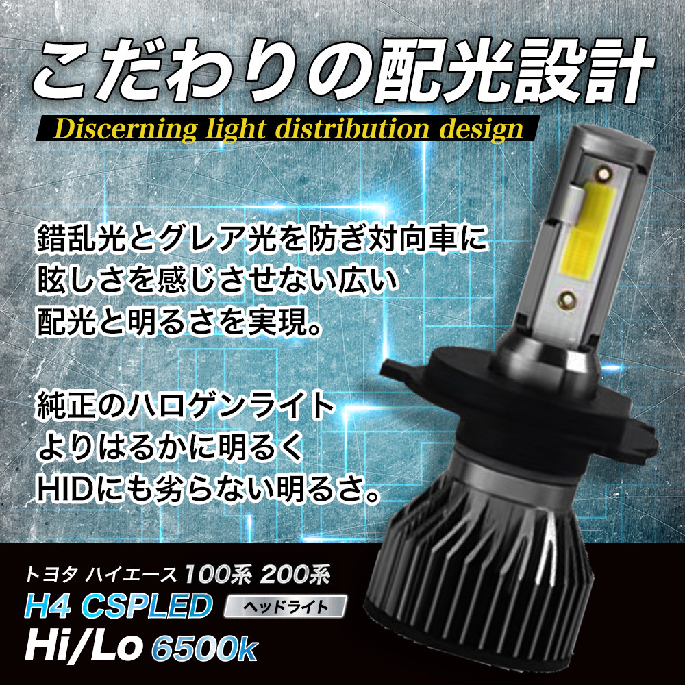 ハイエース レジアス トヨタ H4 CSP LED ヘッドライト h4 白 取付簡単 100系 200系 6500K Hi/Low バルブ 明るい 車検 爆光 ホワイト 024_画像4