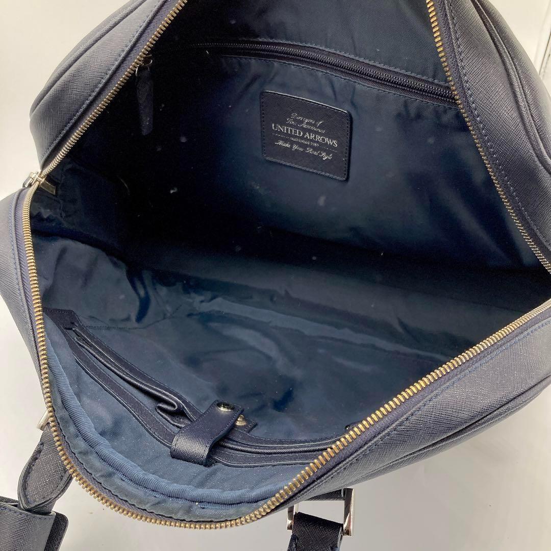 UNITED ARROWS United Arrows business bag briefcase 2way men's shoulder bag leather navy A4*PC*