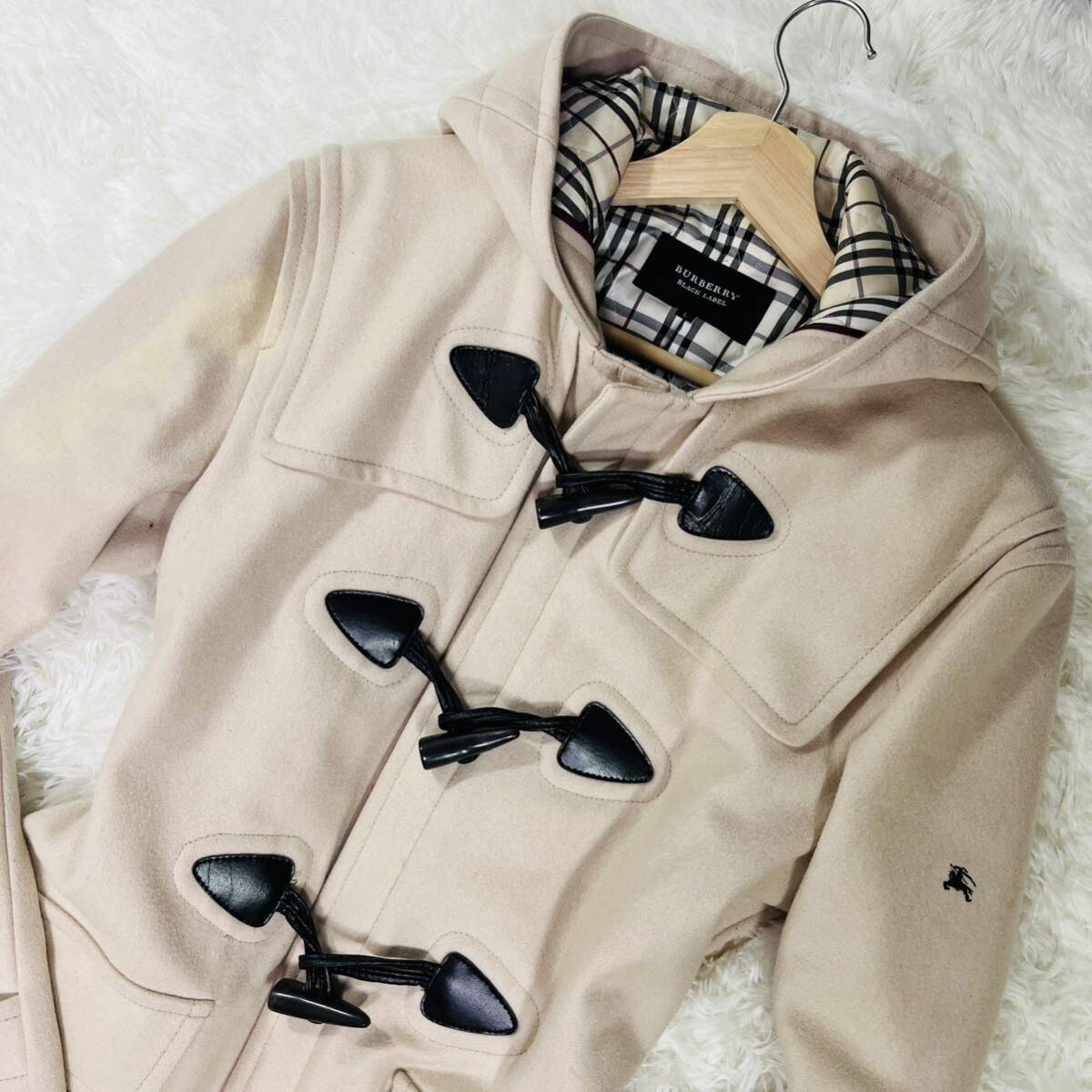 [ overwhelming noba check!]L size Burberry Black Label BURBERRY BLACK LABEL duffle coat quilting wool wool spring winter beige 