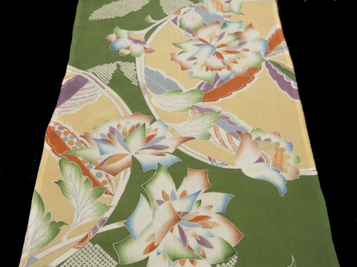 ：和古布材料：正絹錦紗、アールデコ風の花柄の端布の画像1
