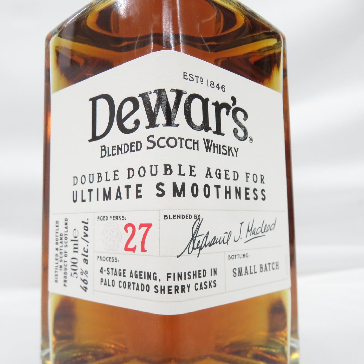 【未開栓】Dewar's デュワーズ ダブルダブル 27年 スモールバッチ ウイスキー 500ml 46% 箱付 11535368 0412の画像3