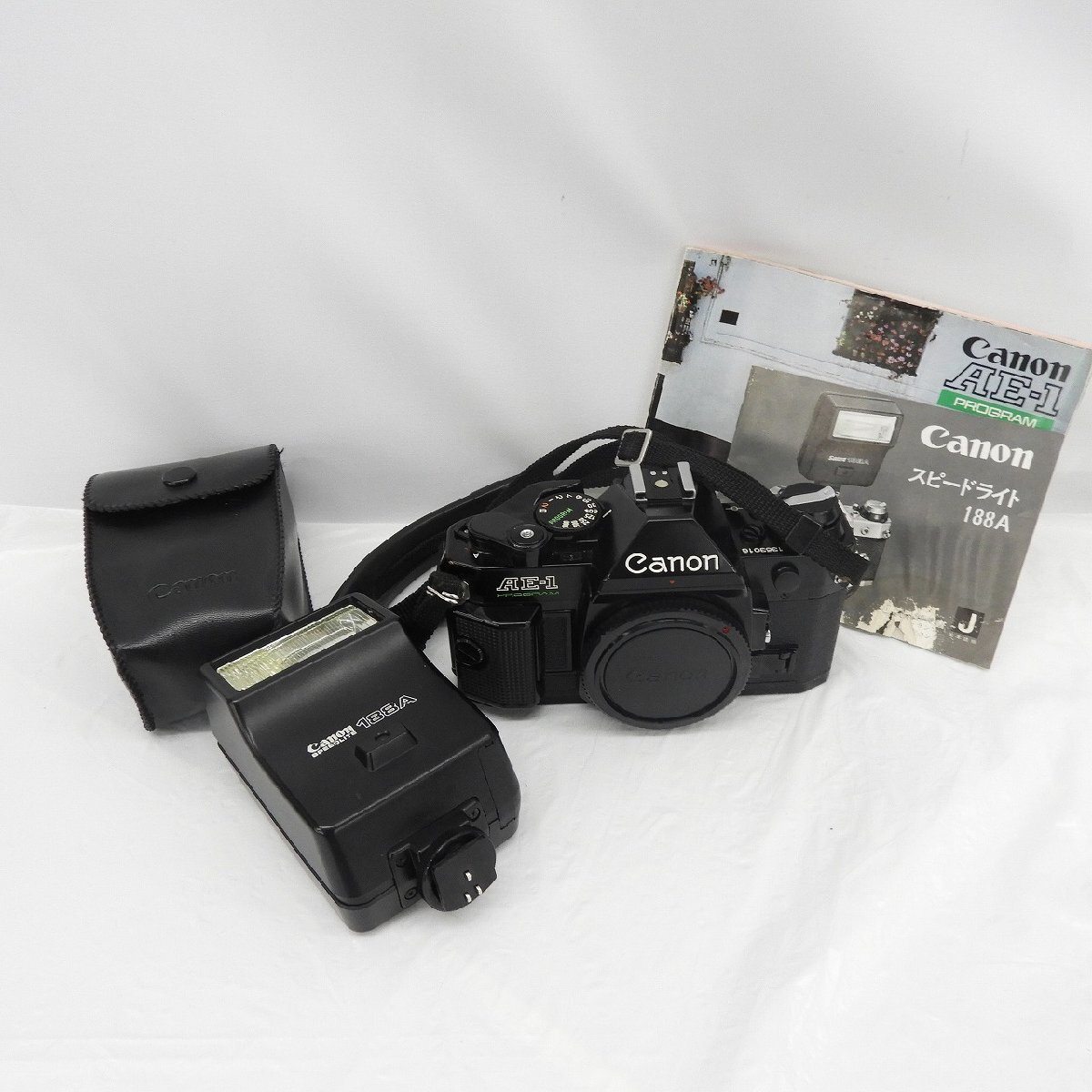 1円～【ジャンク品】Canon キャノン フィルムカメラ AE-1 PROGRAM ボディのみ +おまけスピードライト付き ※動作未確認 11561400 0428の画像1