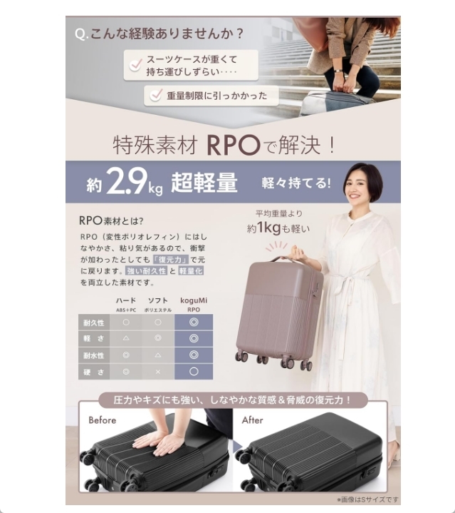 oguMi スーツケース Mサイズ 65L モカブラウン PPO素材 超軽量2.9kg 日本企業 キャリーケース 新品 送料込みの画像3