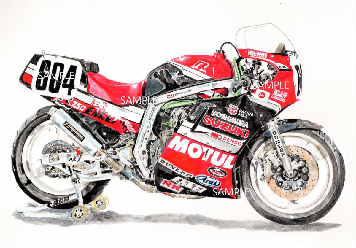 Ａ４プリントです　スズキ　GSX-R750デイトナ　辻本　水彩画　バイクイラスト　_画像1