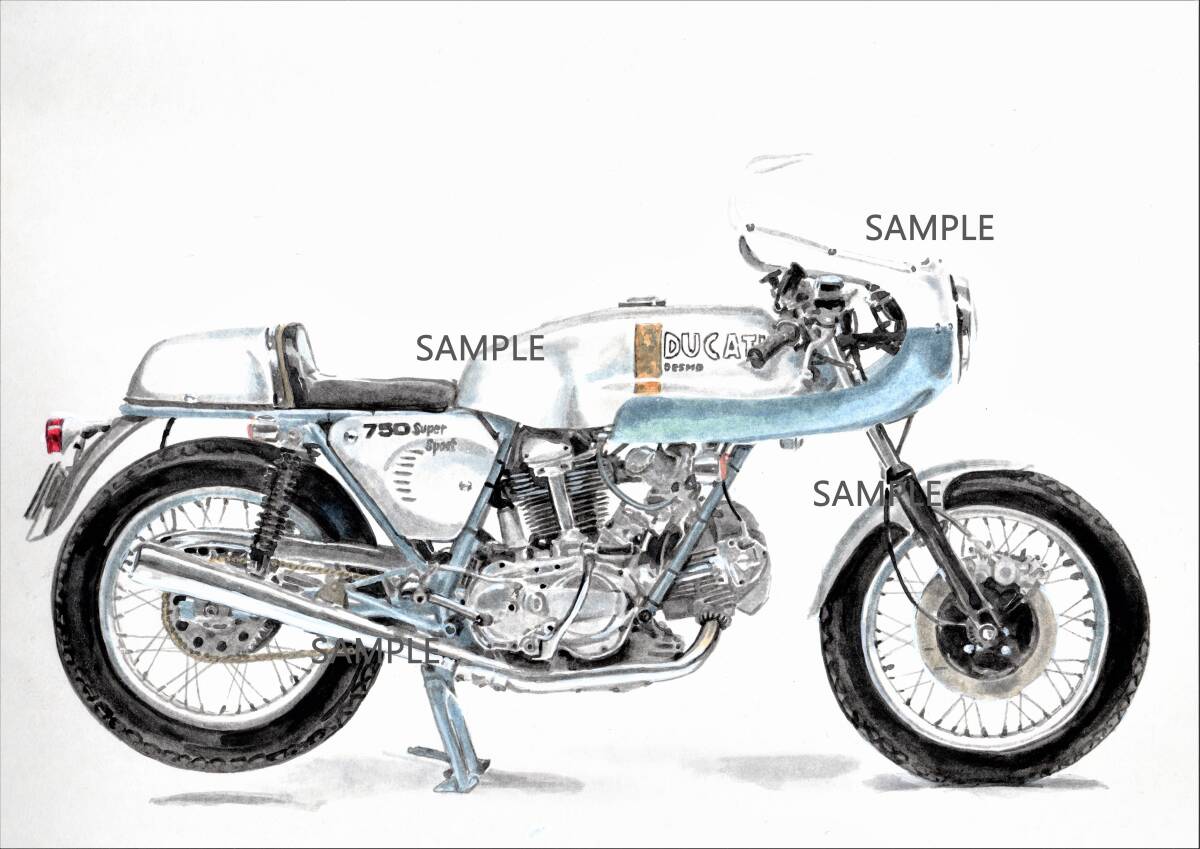 Ａ４プリントです　ドゥカティ　750SS　水彩画　バイクイラスト　　　_画像1