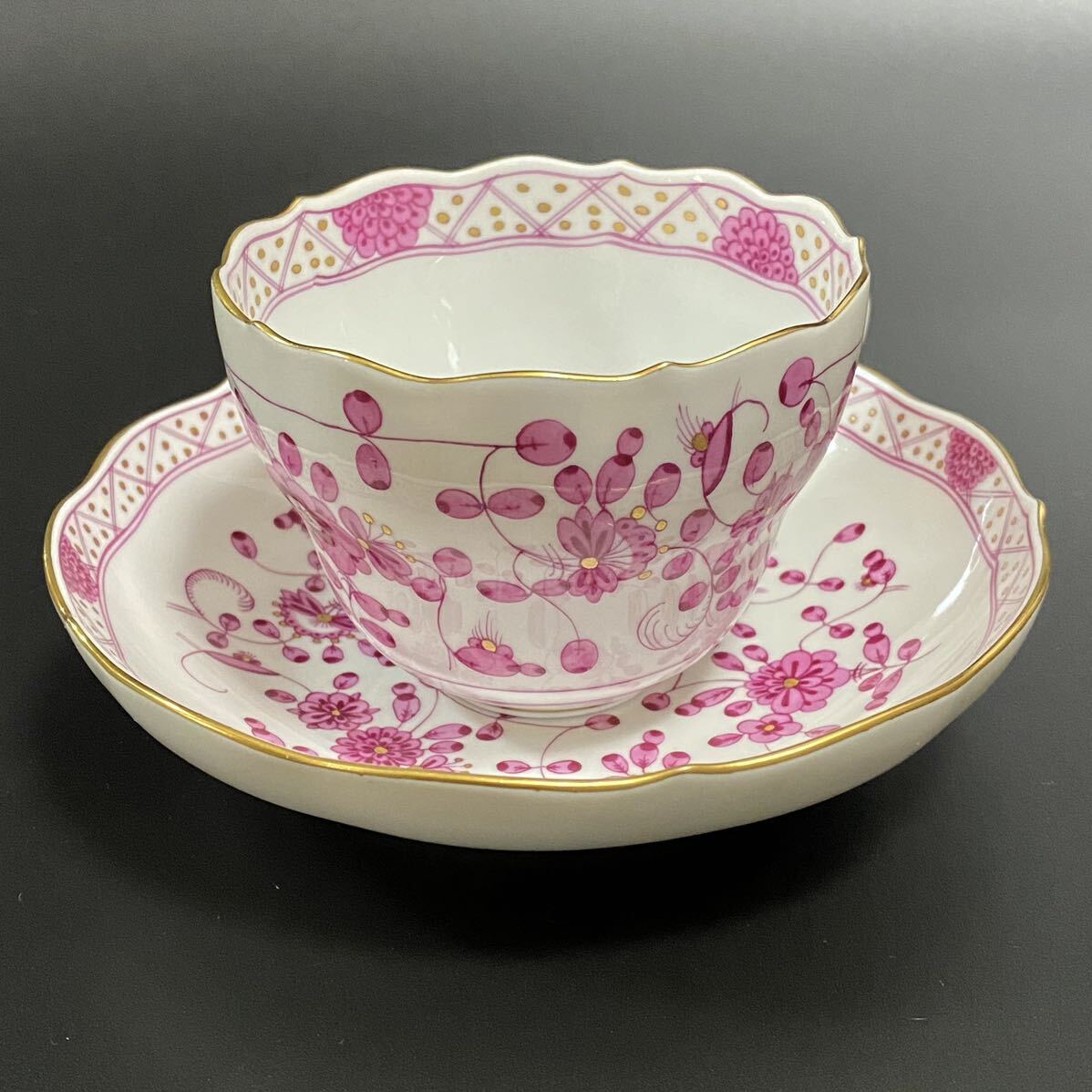 【１級品】Meissen マイセン　インドの華　リッチピンク　コーヒーカップ＆ソーサー　１客　ドイツ　アンティーク　西洋陶器_画像5