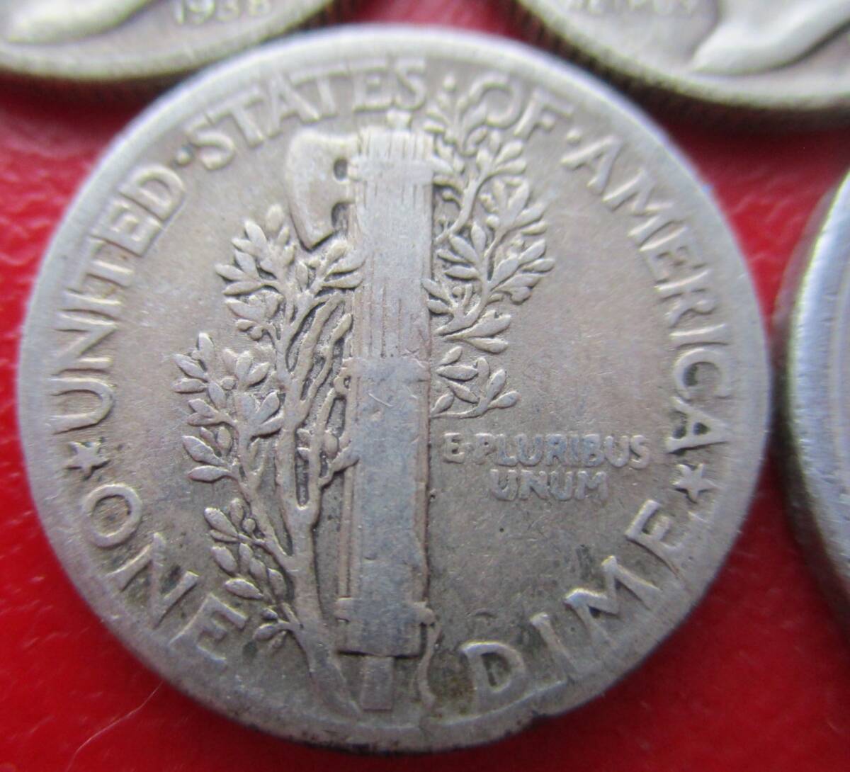 USA★10￠銀貨★３枚★1938年pDS★Mercury 自由の女神の横顔★ASW = 6.5gの画像3