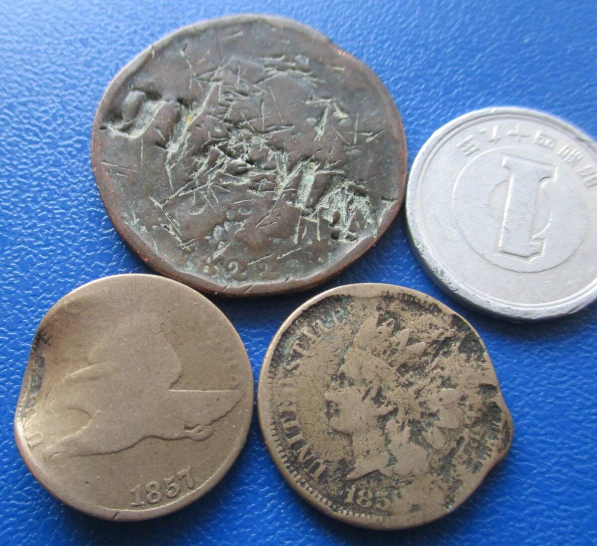 USA★１￠（白）銅貨★３枚★1822、1857、1859年★最低の状態★南北戦争の前★19～28mm_画像1
