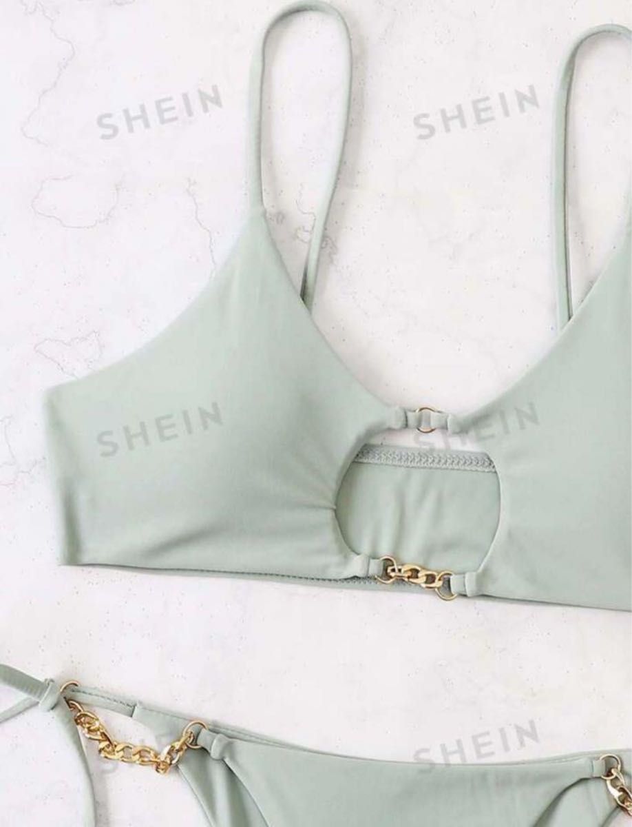 SHEIN Swim Basics カットアウトチェーンビキニ スモーキーカラー 水着