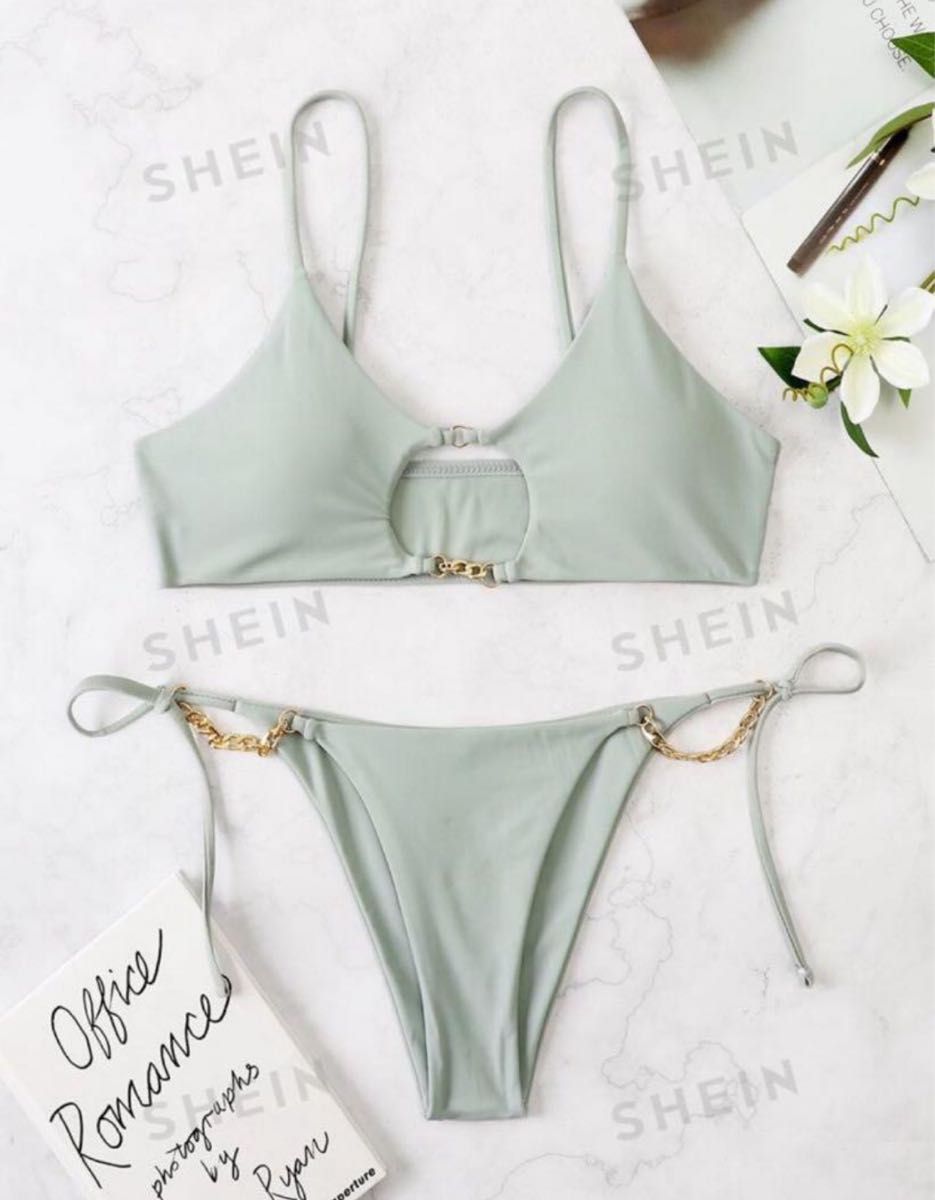 SHEIN Swim Basics カットアウトチェーンビキニ スモーキーカラー 水着