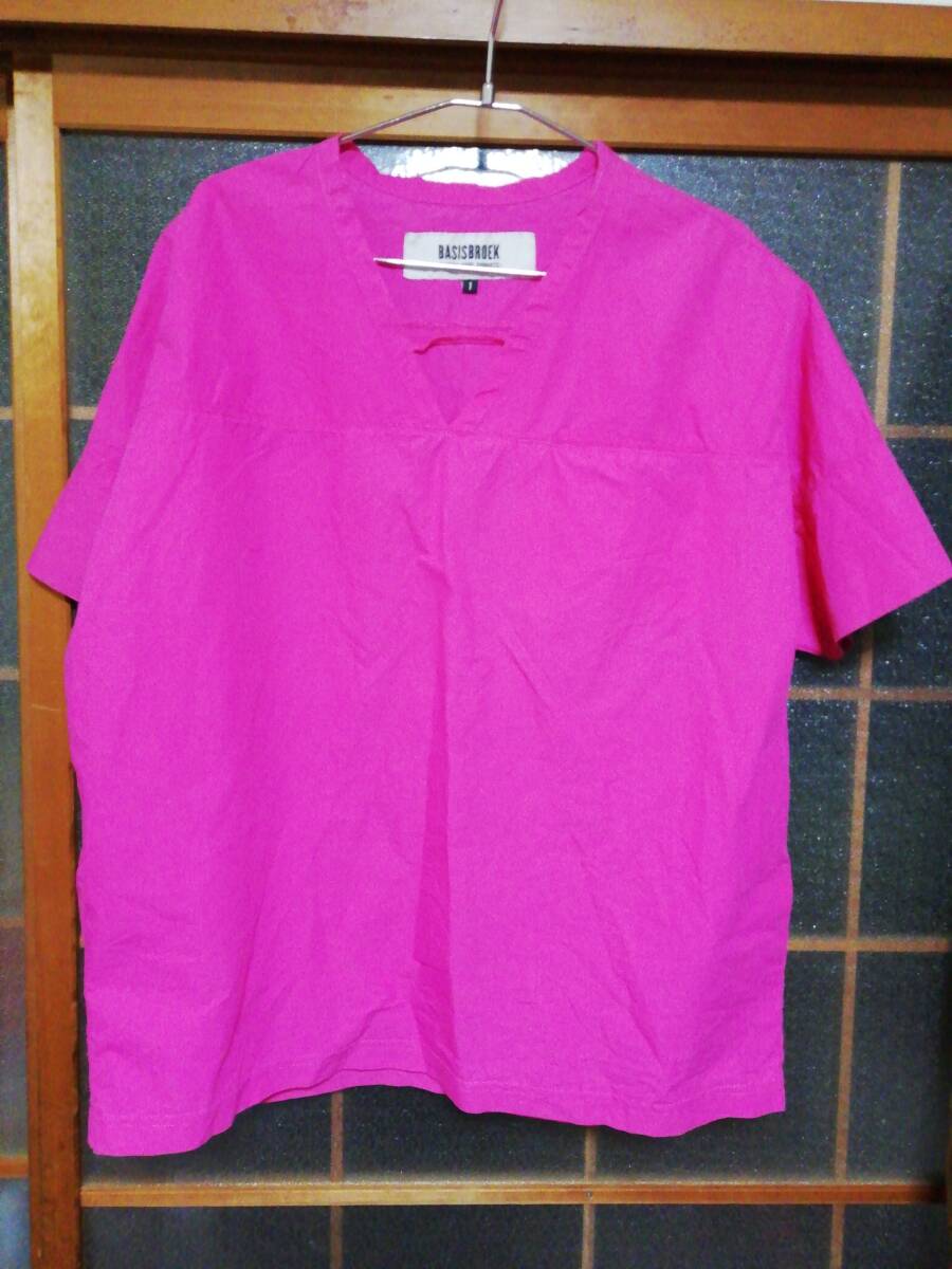 【美品】バシスブルック BASISBROEK レディース 1 ピンク シャツ 半袖 vネック LXサイズくらい 
