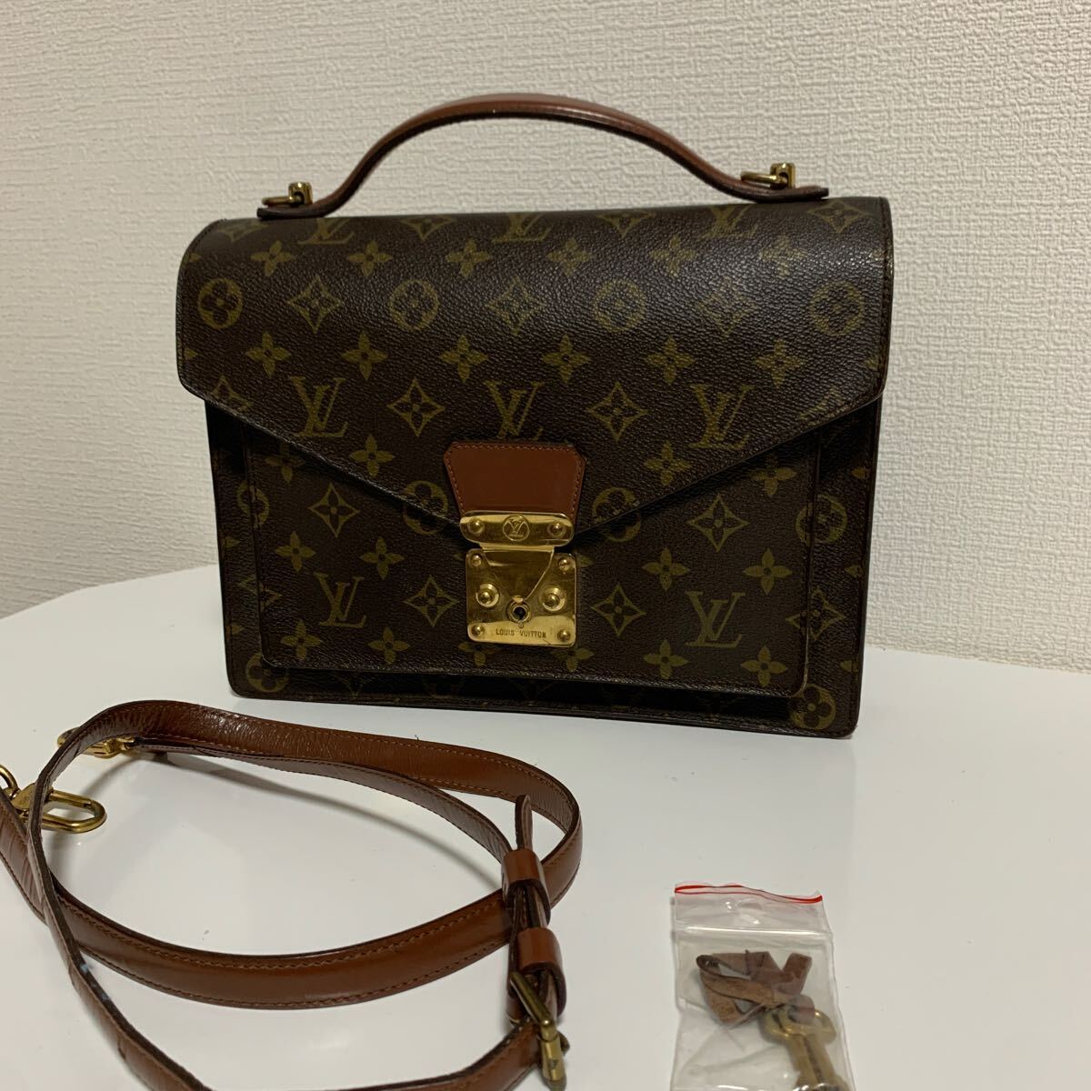 美品 LOUIS VUITTON ルイヴィトン モノグラム モンソー 2way ハンドバッグ ショルダーバッグ ブラウンの画像1