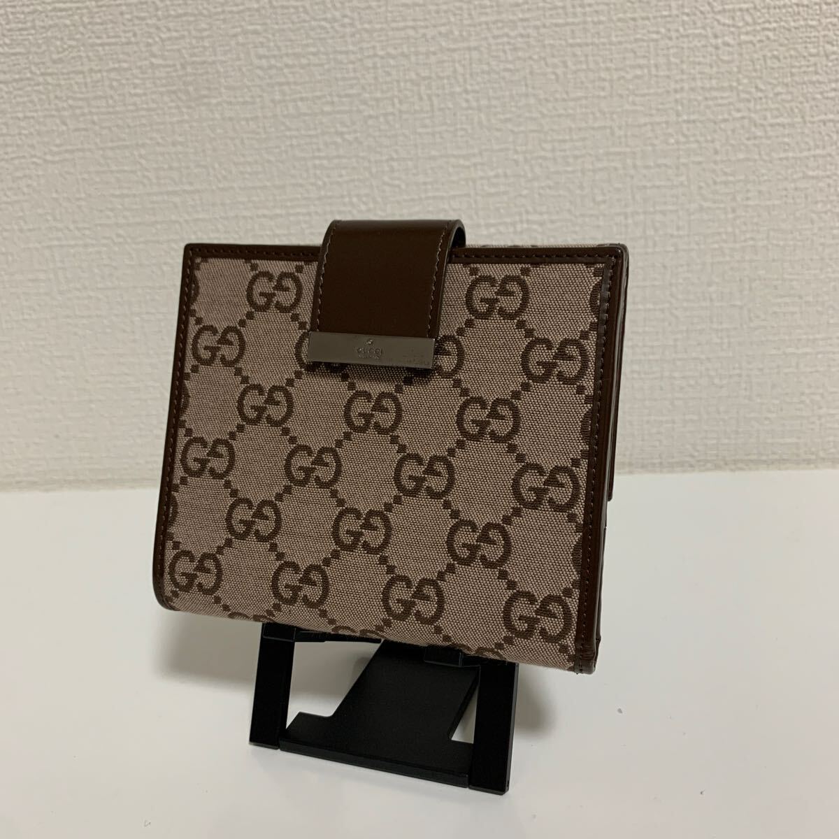 未使用品 美品 GUCCI グッチ GGキャンバス 二つ折り財布 ブラウン ダブルホックの画像1