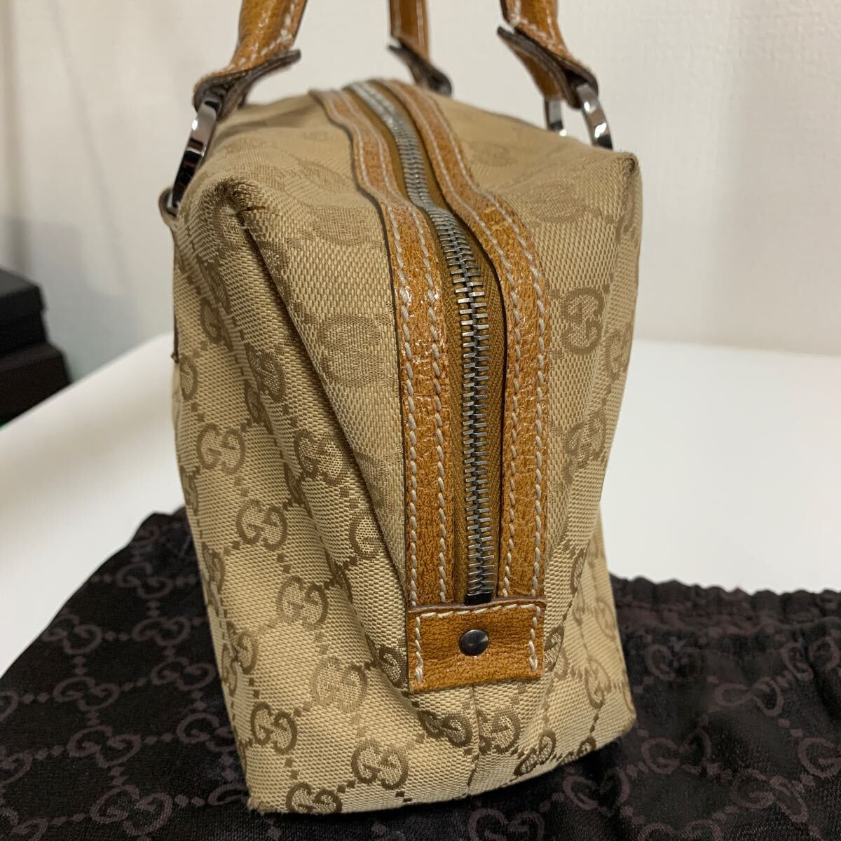 良品はGUCCI グッチ GGキャンバス ハンドバッグ ミニボストンバッグ ブラウン系の画像4