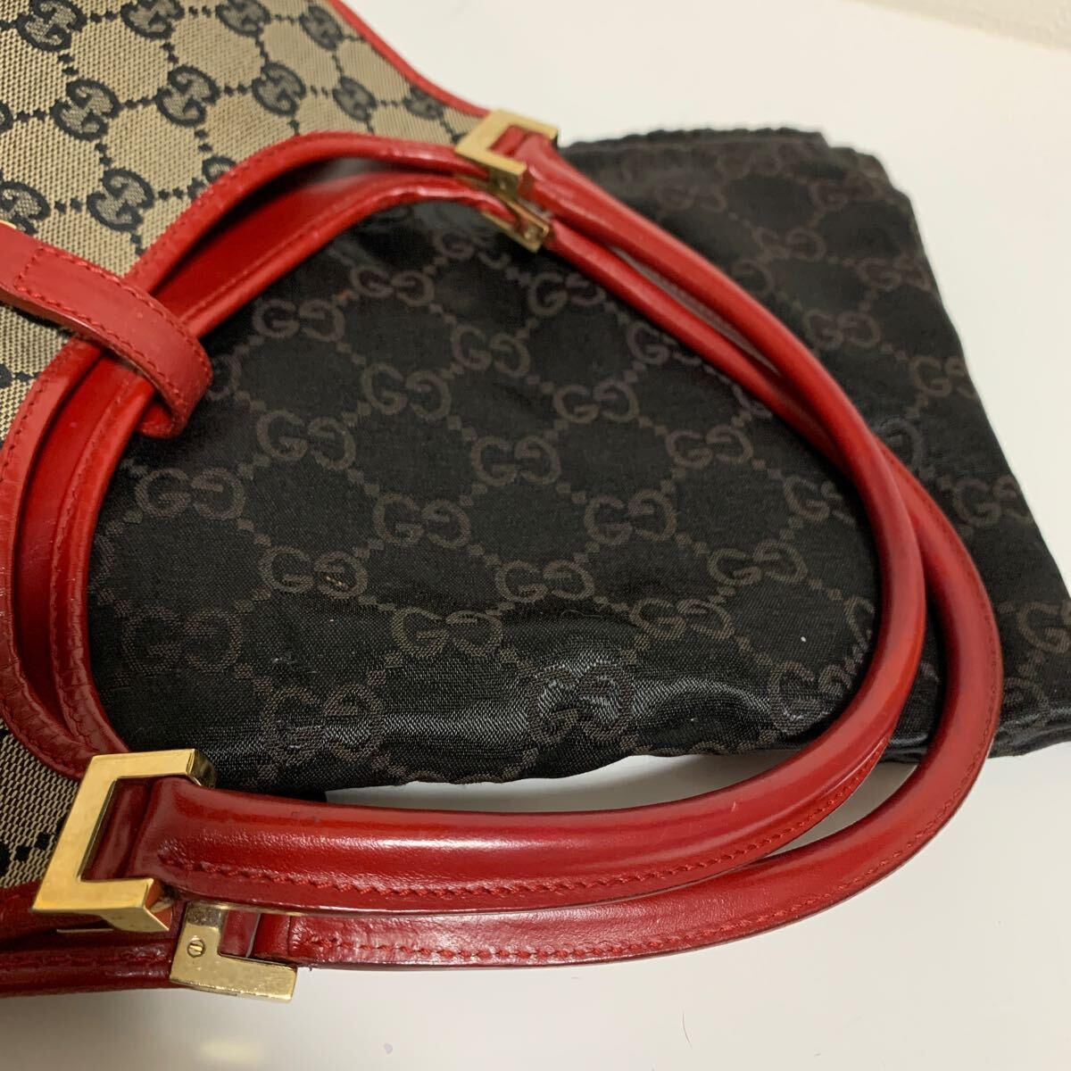 未使用品　美品　GUCCI グッチ ジャッキー GGキャンバス ハンドバッグ 肩掛け 赤_画像6