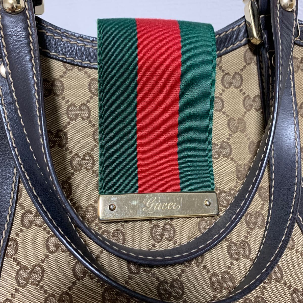 使用回数少　美品　GUCCI グッチ GGキャンバス シェリーライン　ハンドバッグ トートバッグ ブラウン 233607_画像9