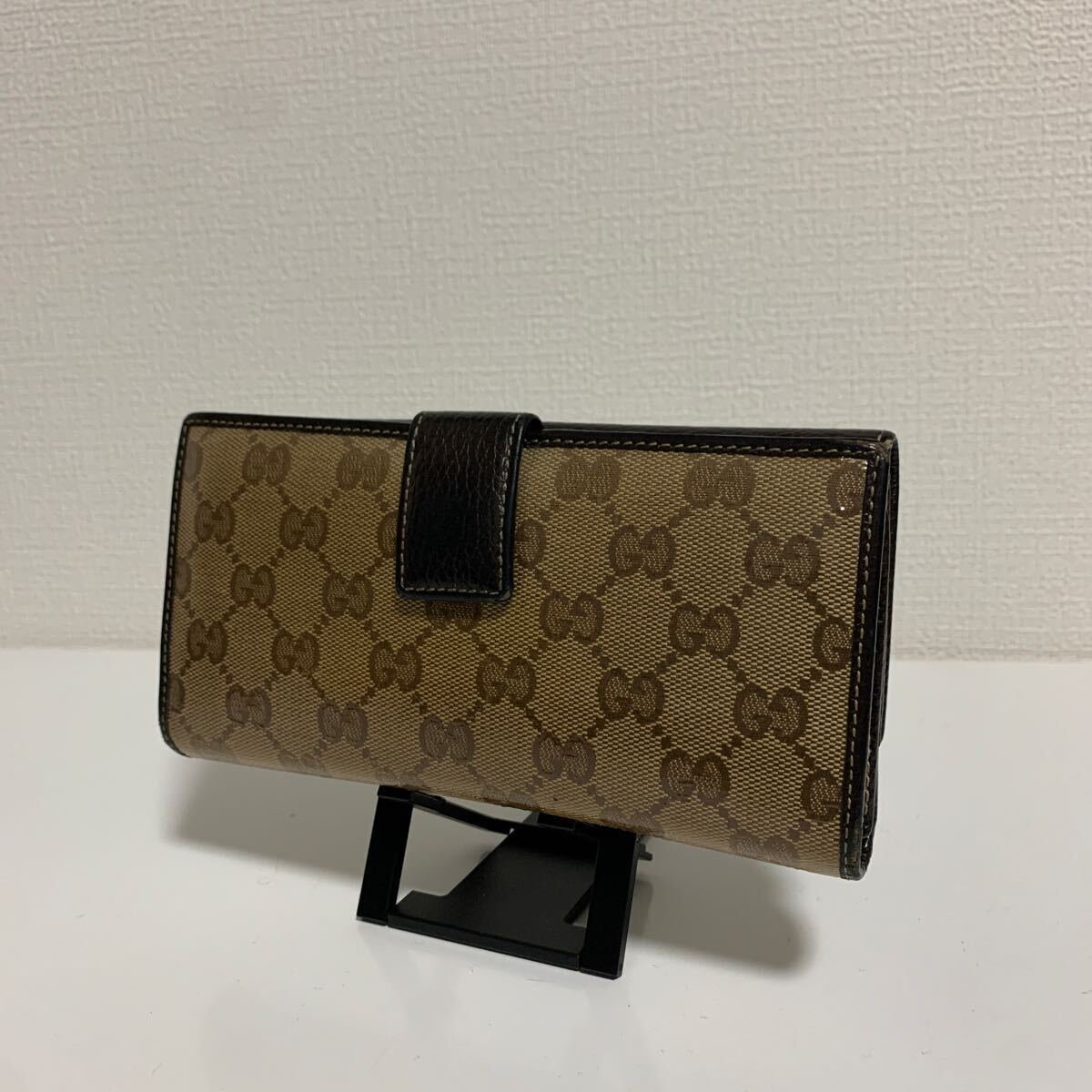 美品　GUCCI グッチ インターロッキング　ブラウンレザー　長財布 ダブルホック_画像2