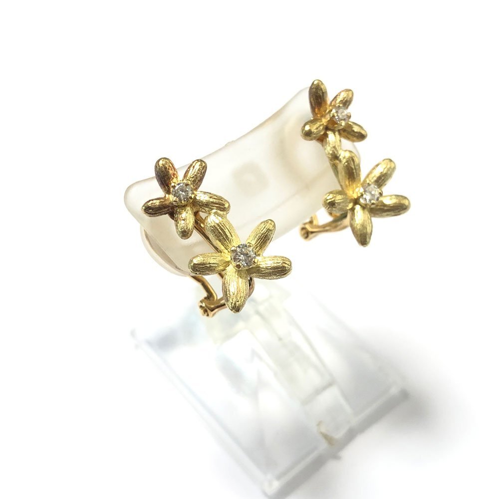 【2024正規激安】 K18 ダイヤモンド 0.07ct×2 お花 ピアス クリップ式ピアス イエローゴールド 作家物 イエローゴールド台