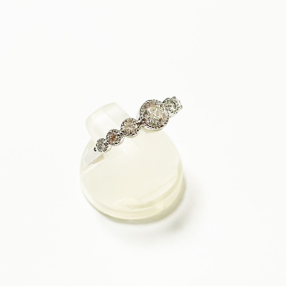 経典 磨き済み Pt950 ダイヤモンド0.322ct 0.21ct ミル打ちデザイン リング 指輪 #13 プラチナカラー プラチナ台