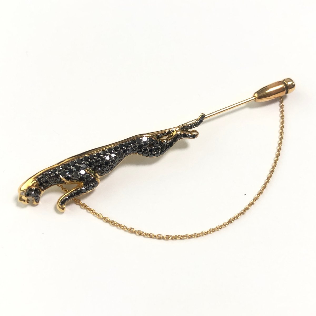 【楽天スーパーセール】 K18 ピンブローチ ブラックダイヤモンド ダイヤモンド 0.65ct パンサーモチーフ イエローゴールド ダイヤモンド