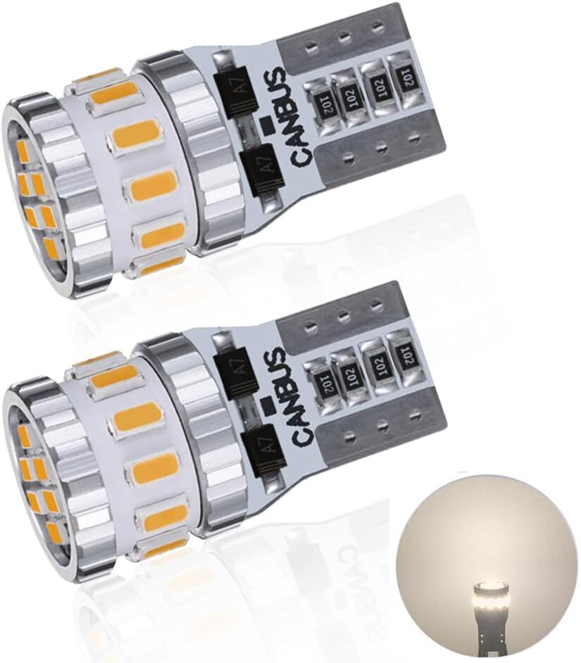 T10 LED 電球色 爆光 2個 キャンセラー内蔵 LED T10 車検対応 3014LEDチップ18連 12V 車用 ポジショの画像1