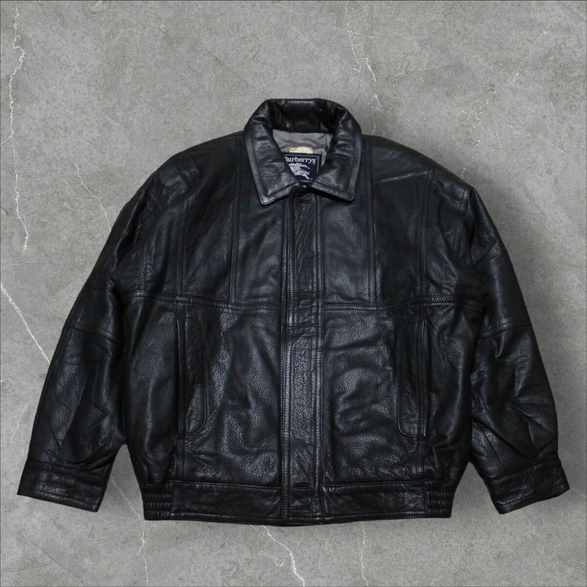 16 Burberry Burberry leather jacket original leather jacket Single Rider's black black outer large size 3L 54