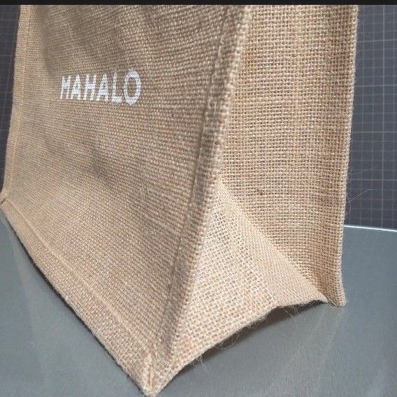 MAHALO ジュートバッグ：約H25×W30×D15cm、持ち手の高さ約20cm