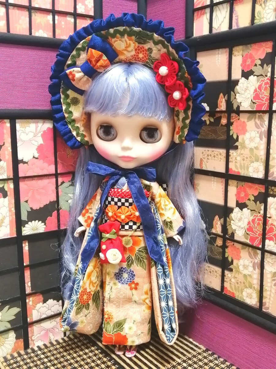 【夢人夜呉服店】ネオブライス Blythe ブライス ブライス着物 ハーフボンネットのお着物セット(桃色)の画像4