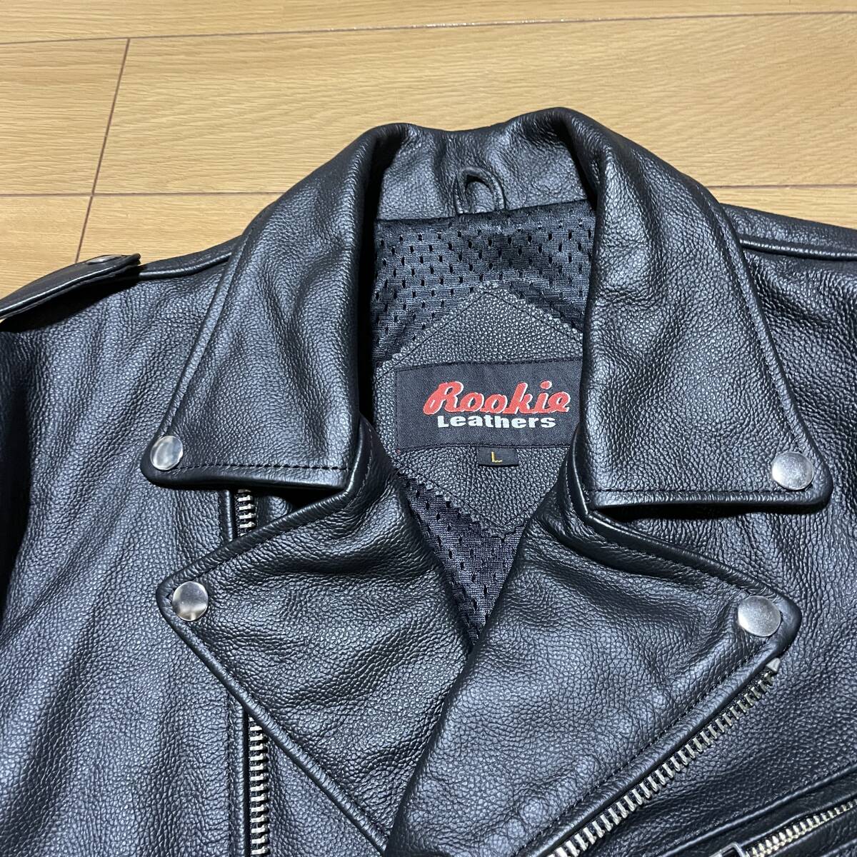 Y-19 ▲Rookie Leathers サイズL・黒！ 牛革・リアルレザー Wライダース 美品▲  の画像2