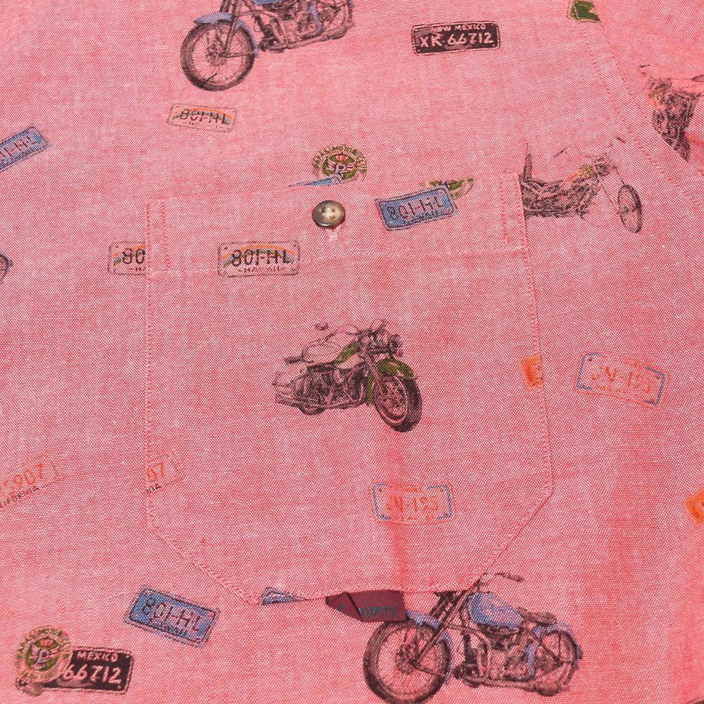 春色 日本製 パパス PAPAS × Motorcycle Club バイク モーターサイクル 総柄 ダンガリー シャツ 50 L 赤 レッド 長袖の画像5