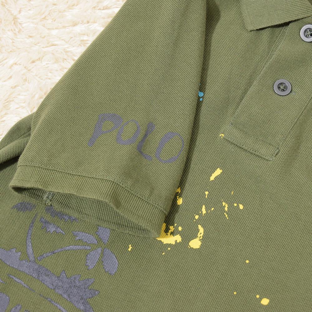 present close year design Ralph Lauren POLO RALPH LAUREN / PEACE LOVE POLOpo knee embroidery hipi- polo-shirt khaki green 
