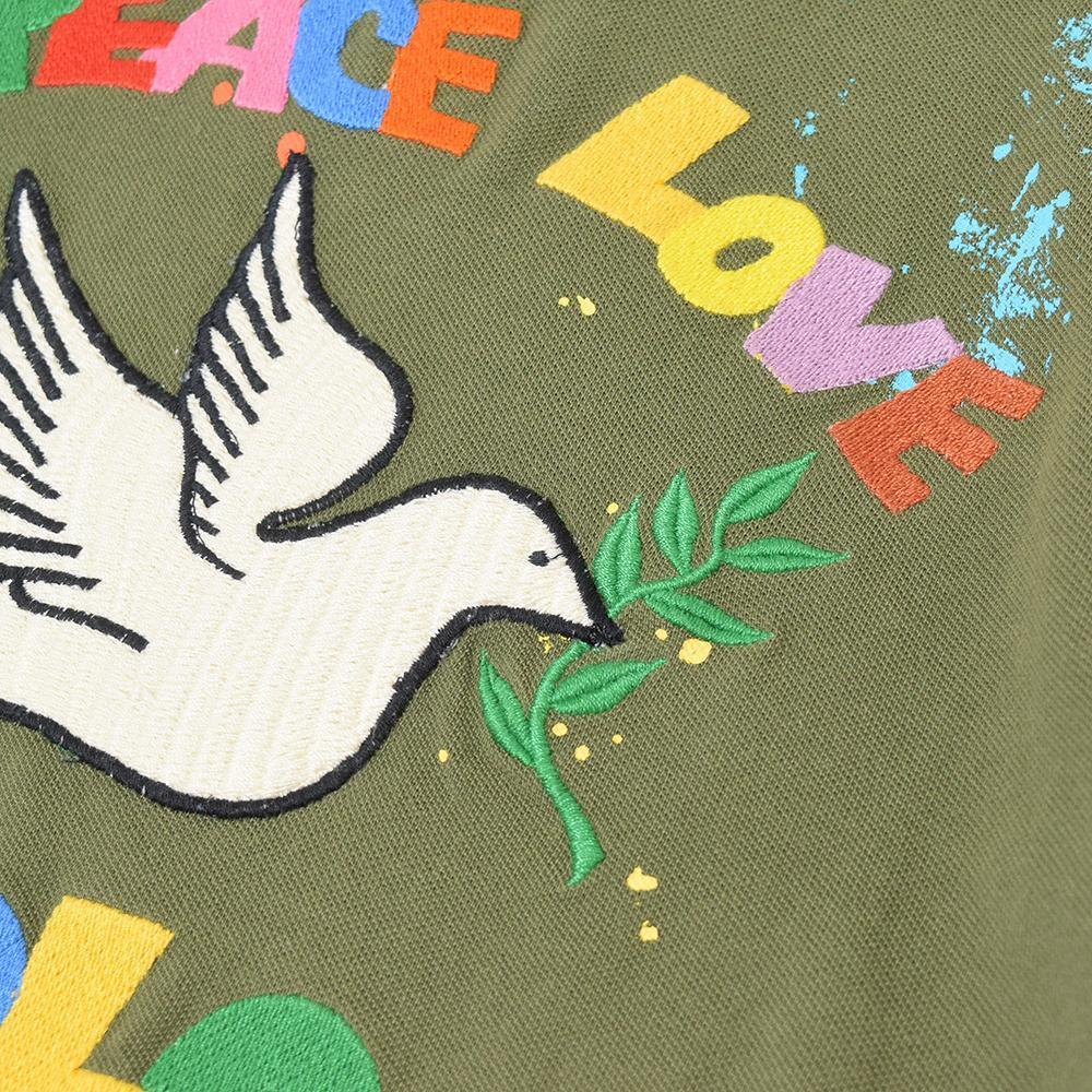  present close year design Ralph Lauren POLO RALPH LAUREN / PEACE LOVE POLOpo knee embroidery hipi- polo-shirt khaki green 