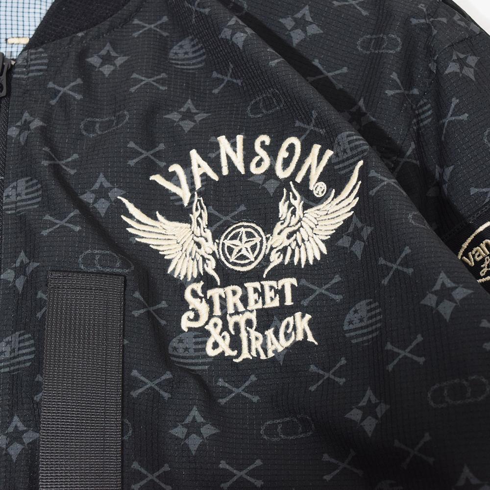 完売 バンソン VANSON 刺繍 モノグラム サマーメッシュジャケット MA-1 フライトジャケットブルゾン XL 黒 ブラック 春夏 バイクの画像7