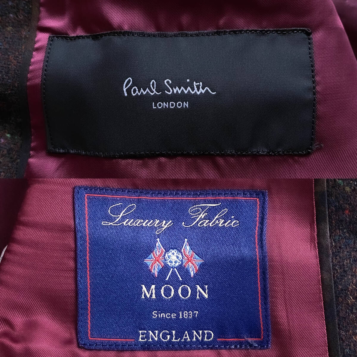 未使用級タグ付Paul Smith×Moonセットアップスーツ2ピースメランジュツイード地ワインレッドL~Mツーピースベスト大きポールスミス×ムーンの画像9