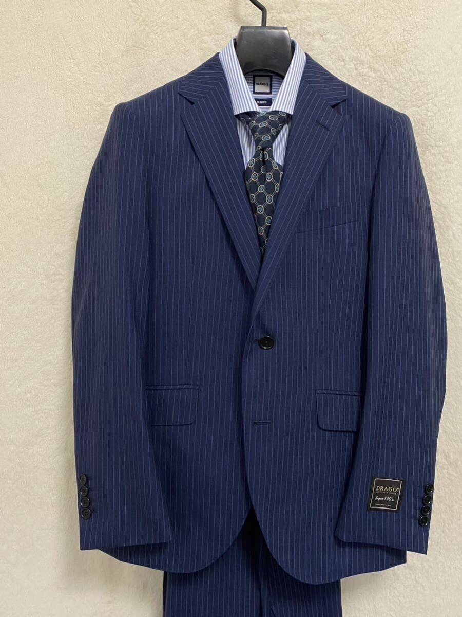 【新品未使用】イタリア ドラゴ DORAGO生地使用 メンズ スーツ Y3 (160-88-72) XXS ブルー×サックス ストライプ スリムフィット_画像1