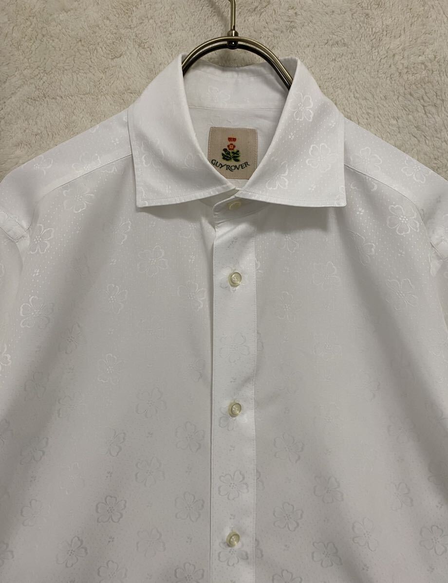 【極美品】イタリア ギローバー ギィローバー GUY ROVER メンズ ホリゾンタルカラー 長袖ホワイトシャツ 39-M アロハ柄 クリーニング済みの画像4