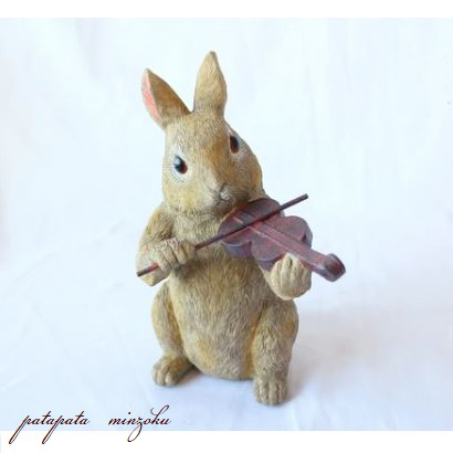 うさぎ の 音楽隊 バイオリン オブジェ アンティーク調 ウサギ 野うさぎ ガーデンオブジェ ウサギ ガーデニングの画像3
