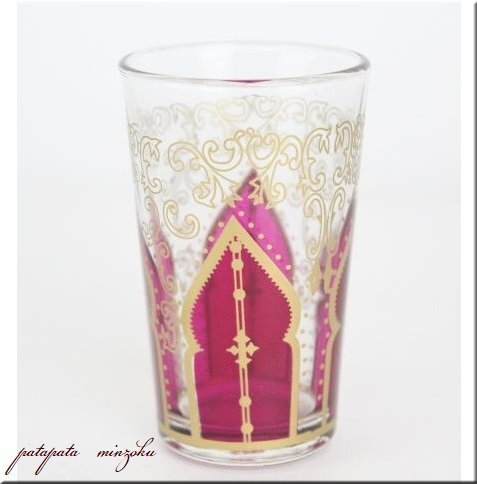 モロッコグラス ミントティーグラス モスク マゼンダ モロッコ グラス コップ ガラス タンブラー 雑貨の画像3