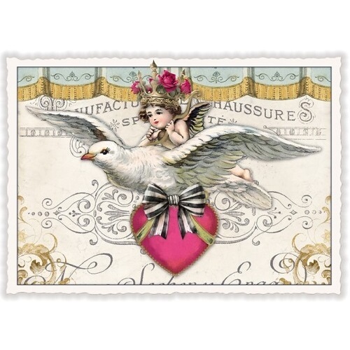鳩 と 天使 ドイツ 製 ポストカード ラメ グリーティングカード 絵はがき アンティーク調 雑貨 小物 ハトの画像1